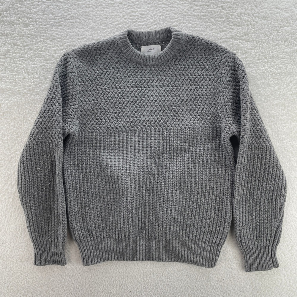 Mr. P. Porter Sweater Mens M Grey Wool Blend Crewneck Textured Knit Luxury